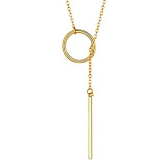 Gold Simple Karma Pull Through Bar Necklace - Picture 2 of 3